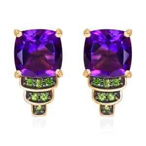 Zambian Amethyst and Multi Gemstone 3.10 ctw J-Hoop Stairs Earrings in 18K Vermeil Yellow Gold Over Sterling Silver