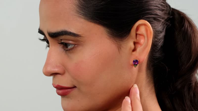 Kagem Zambian Amethyst and Multi Gemstone 3.10 ctw Stud Earrings in 18K Vermeil Yellow Gold Over Sterling Silver