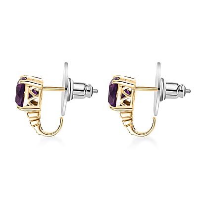 D'Joy Zambian Amethyst and Multi Gemstone 3.10 ctw J-Hoop Stairs Earrings in 18K Vermeil Yellow Gold Over Sterling Silver