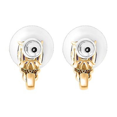 D'Joy Zambian Amethyst and Multi Gemstone 3.10 ctw J-Hoop Stairs Earrings in 18K Vermeil Yellow Gold Over Sterling Silver