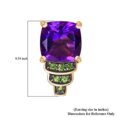 D'Joy Zambian Amethyst and Multi Gemstone 3.10 ctw J-Hoop Stairs Earrings in 18K Vermeil Yellow Gold Over Sterling Silver