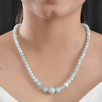 Milky Aquamarine 160.00 ctw Necklace in Sterling Silver 18 Inches
