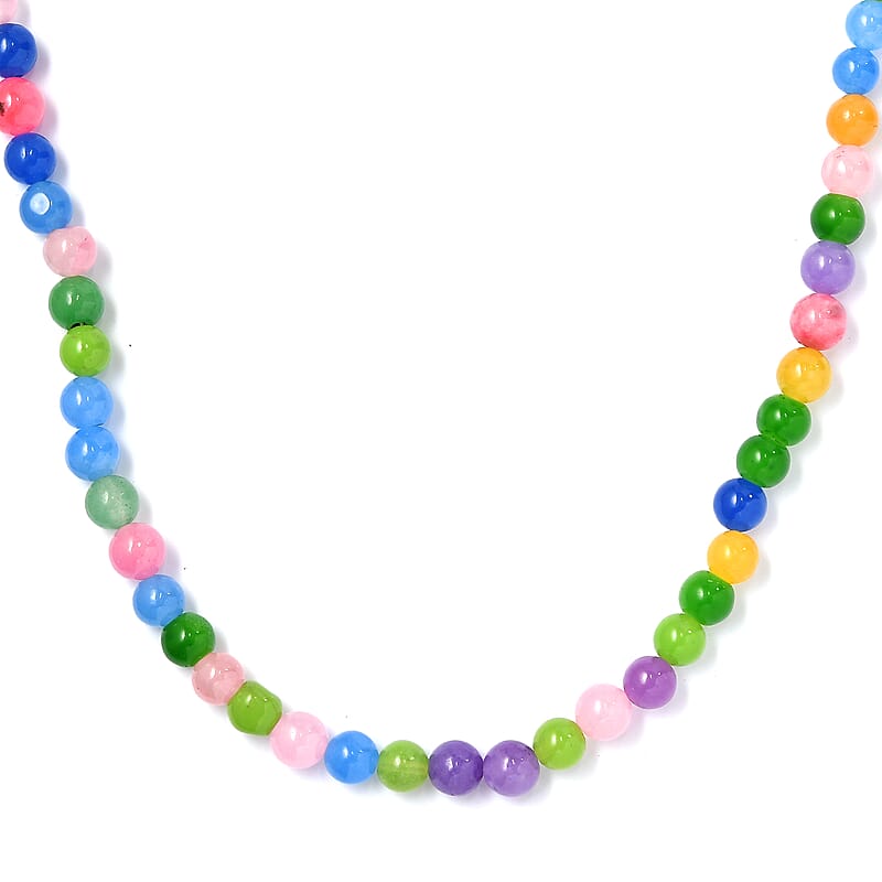 Multi Jade (D) 132.00 ctw Beaded Necklace in Stainless Steel 20 Inches