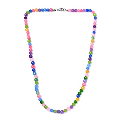 Multi Jade (D) 132.00 ctw Beaded Necklace in Stainless Steel 20 Inches