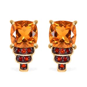 Santa Ana Madeira Citrine and Multi Gemstone 3.00 ctw J-Hoop Stairs Earrings in 18K Vermeil Yellow Gold Over Sterling Silver