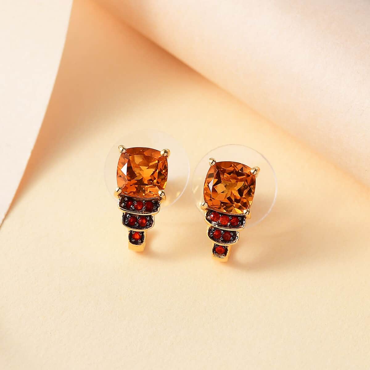 Santa Ana Madeira Citrine and Multi Gemstone 3.00 ctw J-Hoop Stairs Earrings in 18K Vermeil Yellow Gold Over Sterling Silver image number 1