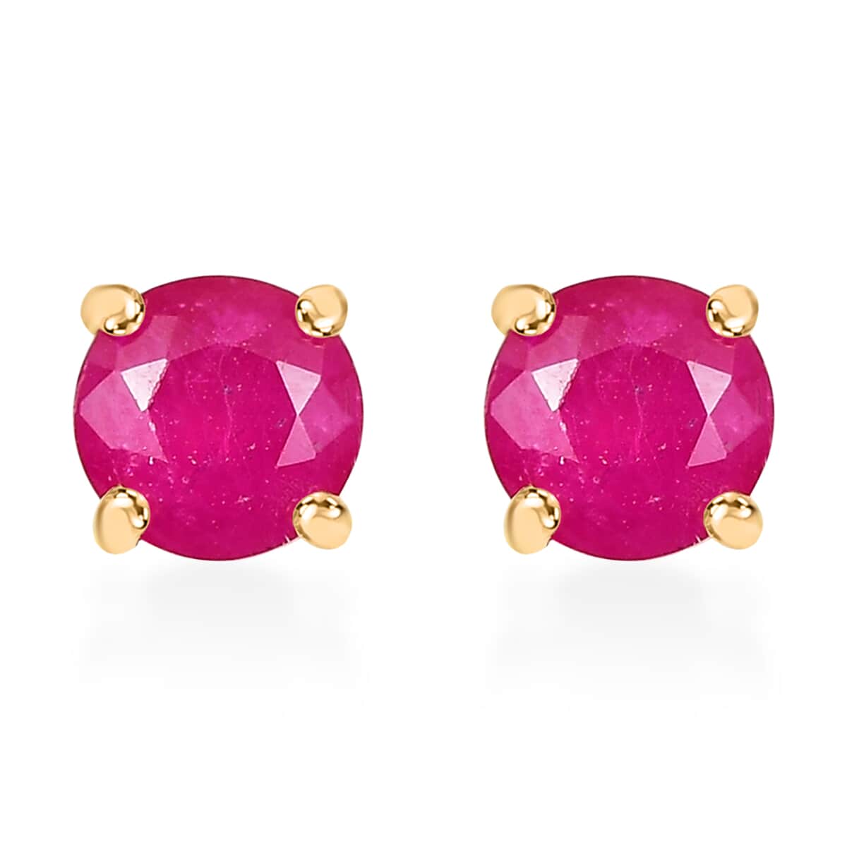 Premium Royal Ruby 1.35 ctw Solitaire Stud Earrings in 18K Vermeil YG Over Sterling Silver image number 0