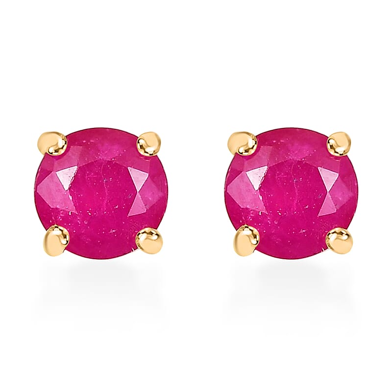 D'Joy Premium Royal Ruby 1.35 ctw Solitaire Stud Earrings in 18K Vermeil YG Over Sterling Silver