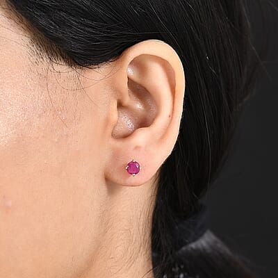 D'Joy Premium Royal Ruby 1.35 ctw Solitaire Stud Earrings in 18K Vermeil YG Over Sterling Silver