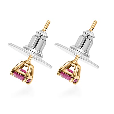 D'Joy Premium Royal Ruby 1.35 ctw Solitaire Stud Earrings in 18K Vermeil YG Over Sterling Silver