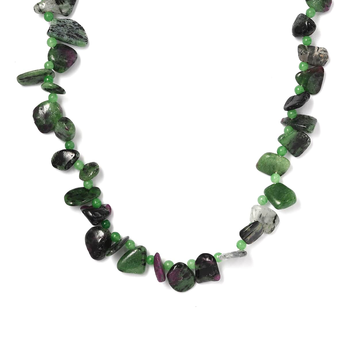 Karis Ruby Zoisite and Green Jade (D) 190.00 ctw Necklace in Platinum Bond 20 Inches image number 0