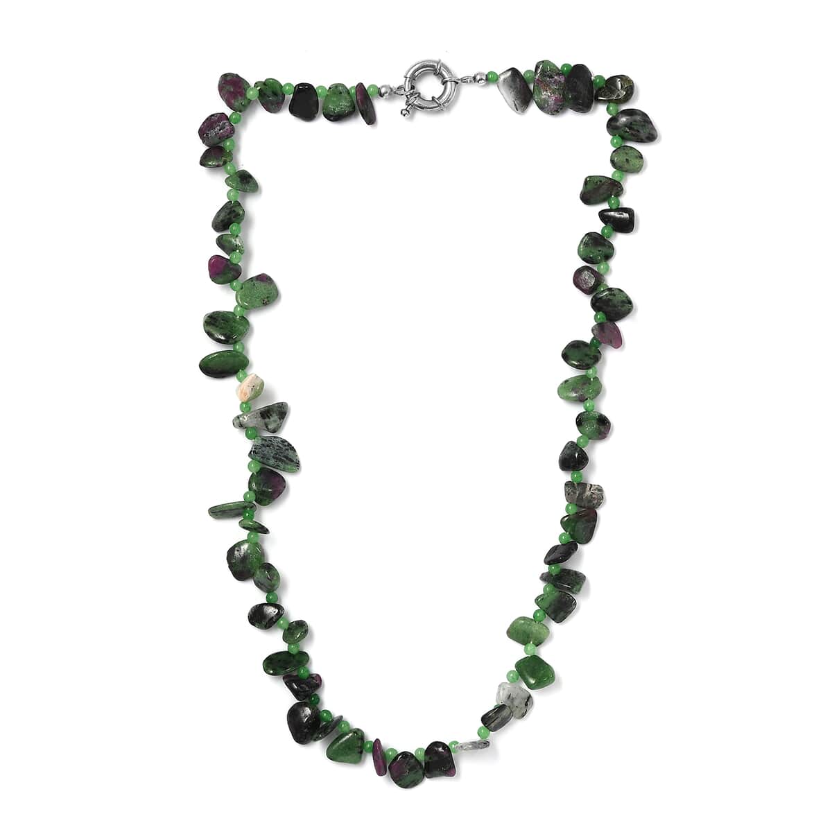 Karis Ruby Zoisite and Green Jade (D) 190.00 ctw Necklace in Platinum Bond 20 Inches image number 3