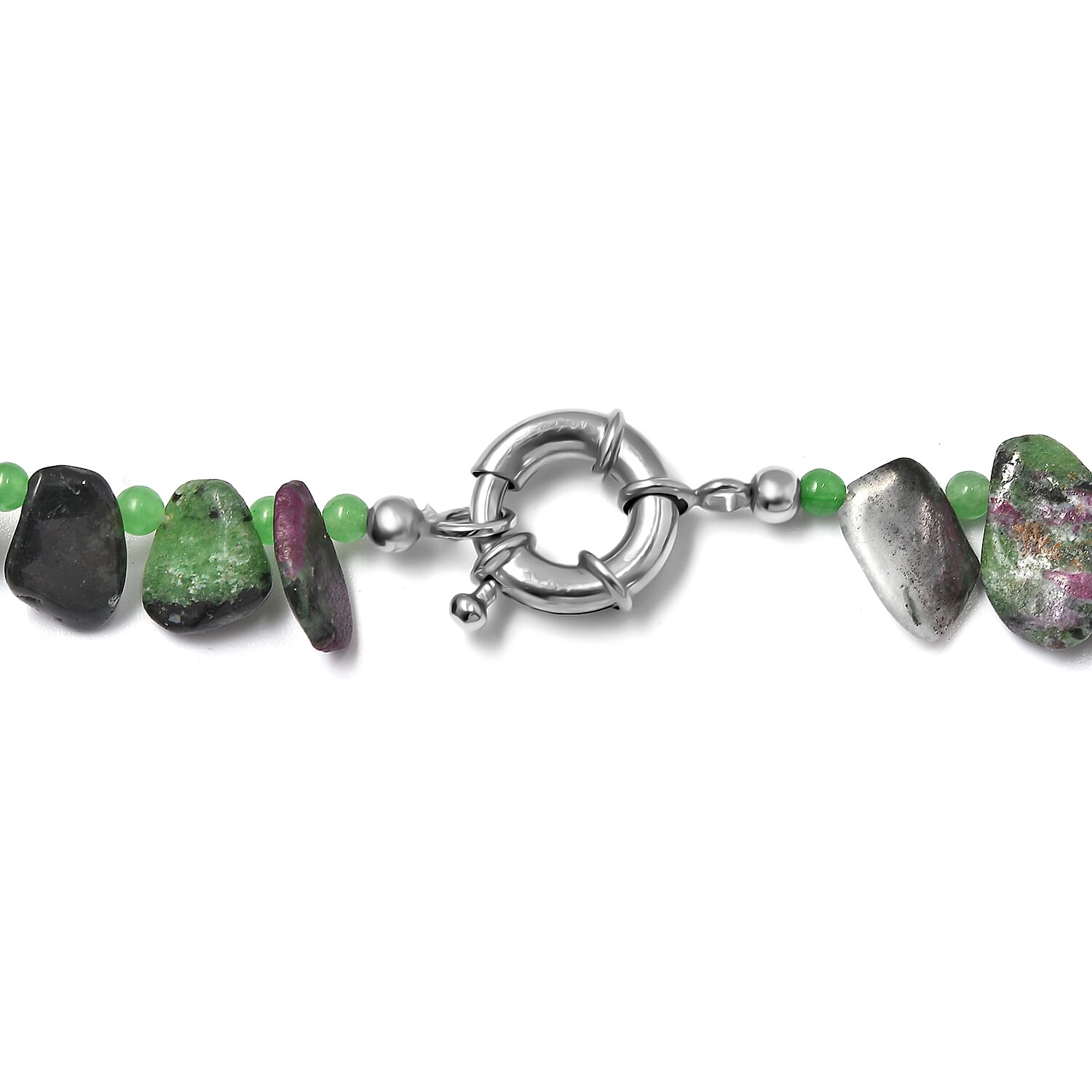 Karis Ruby Zoisite and Green Jade (D) 190.00 ctw Necklace in Platinum Bond 20 Inches