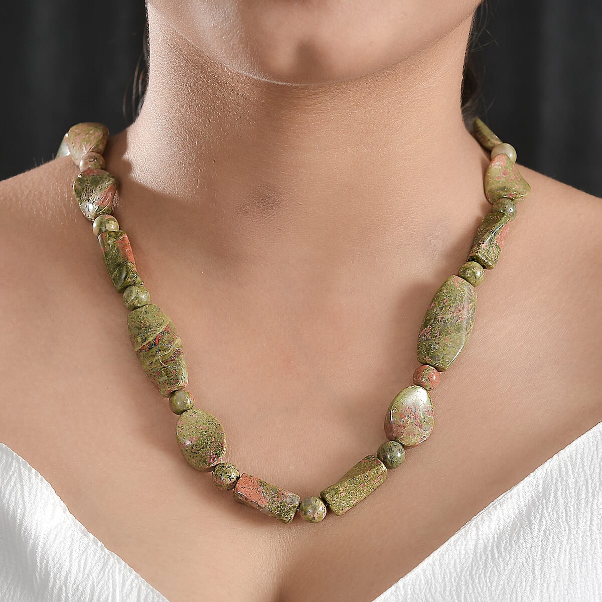 Karis Unakite 390.00 ctw Necklace in Platinum Bond 20 Inches image number 2