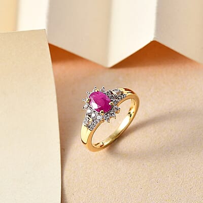 Premium Royal Ruby and White Zircon 1.70 ctw Blossom of The Sun Ring in 18K Vermeil Yellow Gold Over Sterling Silver (Size 10.0)