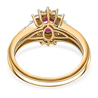 Premium Royal Ruby and White Zircon 1.70 ctw Blossom of The Sun Ring in 18K Vermeil Yellow Gold Over Sterling Silver (Size 10.0)
