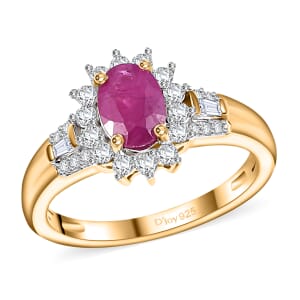 Premium Royal Ruby and White Zircon 1.70 ctw Blossom of The Sun Ring in 18K Vermeil Yellow Gold Over Sterling Silver (Size 7.0)