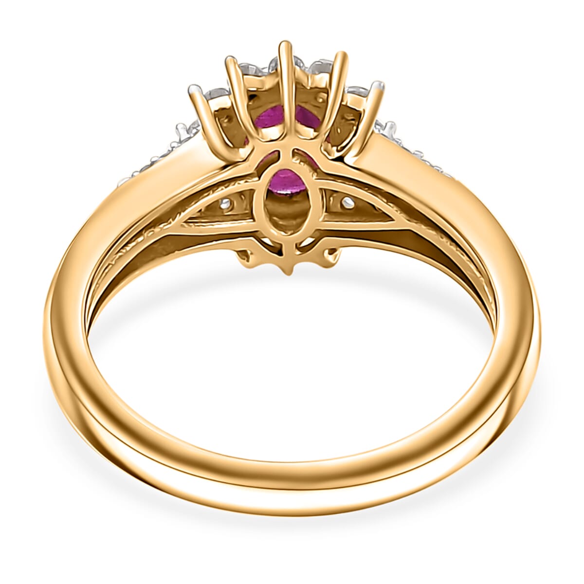 Premium Royal Ruby and White Zircon 1.70 ctw Blossom of The Sun Ring in 18K Vermeil Yellow Gold Over Sterling Silver (Size 7.0) image number 4