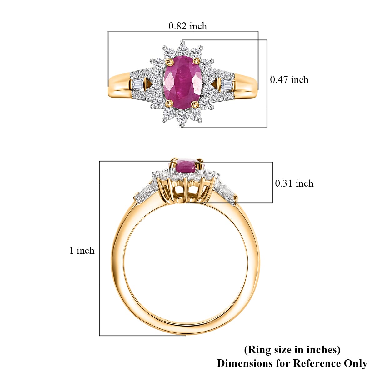 Premium Royal Ruby and White Zircon 1.70 ctw Blossom of The Sun Ring in 18K Vermeil Yellow Gold Over Sterling Silver (Size 7.0) image number 5
