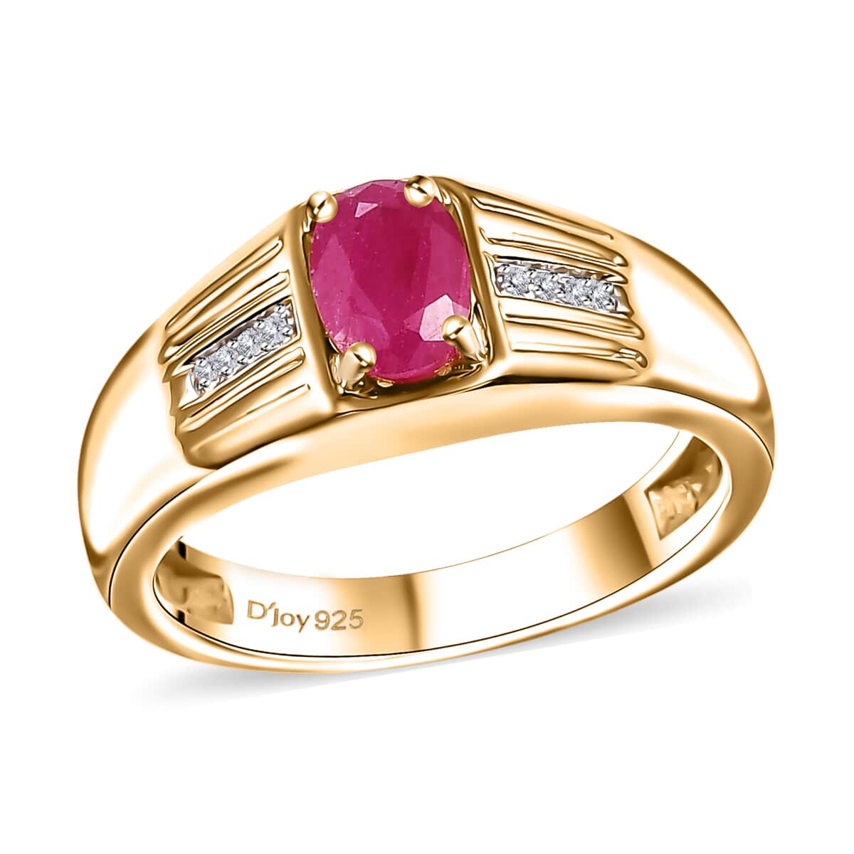 Premium Royal Ruby and White Zircon 1.15 ctw Men's Ring in 18K Vermeil Yellow Gold Over Sterling Silver (Size 10.0) image number 0