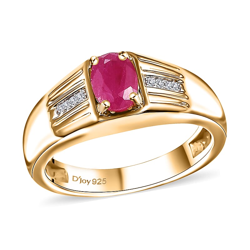 D'Joy Premium Royal Ruby and White Zircon 1.15 ctw Men's Ring in 18K Vermeil Yellow Gold Over Sterling Silver (Size 10.0)