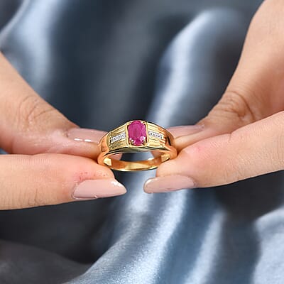 D'Joy Premium Royal Ruby and White Zircon 1.15 ctw Men's Ring in 18K Vermeil Yellow Gold Over Sterling Silver (Size 10.0)