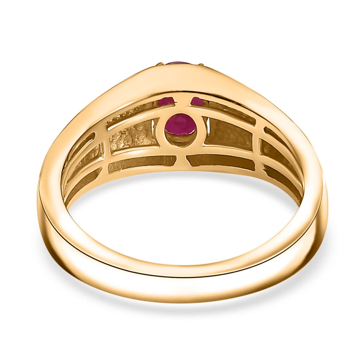 Premium Royal Ruby and White Zircon 1.15 ctw Men's Ring in 18K Vermeil Yellow Gold Over Sterling Silver (Size 10.0) image number 4