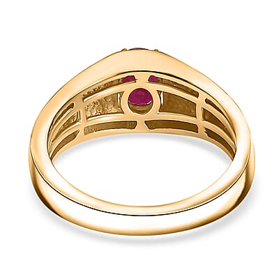 D'Joy Premium Royal Ruby and White Zircon 1.15 ctw Men's Ring in 18K Vermeil Yellow Gold Over Sterling Silver (Size 10.0)