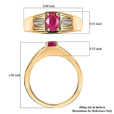 D'Joy Premium Royal Ruby and White Zircon 1.15 ctw Men's Ring in 18K Vermeil Yellow Gold Over Sterling Silver (Size 10.0)