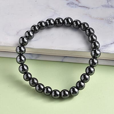 Hematite 162.00 ctw Beaded Stretch Bracelet