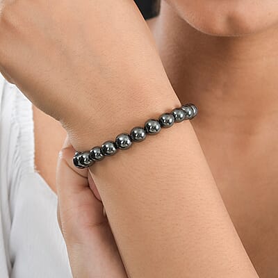 Hematite 162.00 ctw Beaded Stretch Bracelet