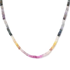 Multi Sapphire 40.00 ctw Necklace in Rhodium Over Sterling Silver 18 Inches