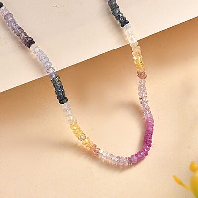 Multi Sapphire 40.00 ctw Necklace in Rhodium Over Sterling Silver 18 Inches