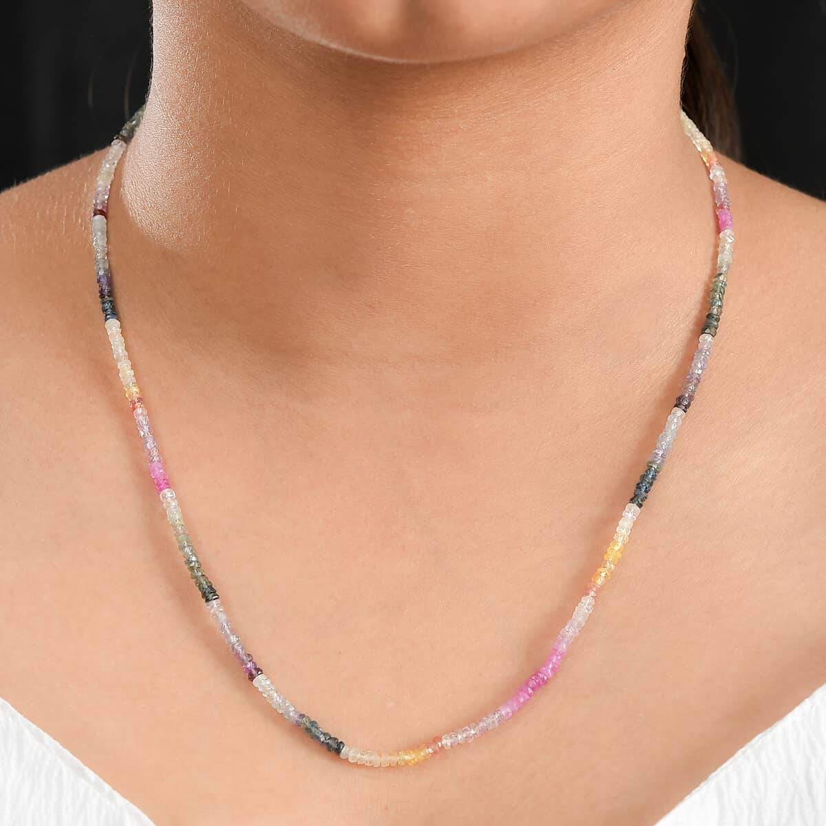 Multi Sapphire 40.00 ctw Necklace in Rhodium Over Sterling Silver 18 Inches image number 2