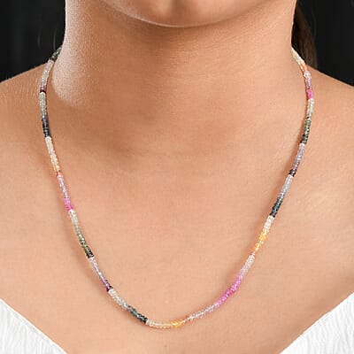 Multi Sapphire 40.00 ctw Necklace in Rhodium Over Sterling Silver 18 Inches