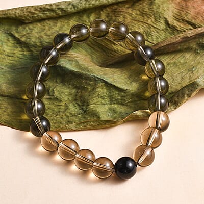 Brazilian Smoky Quartz 135.00 ctw Beaded Stretch Bracelet