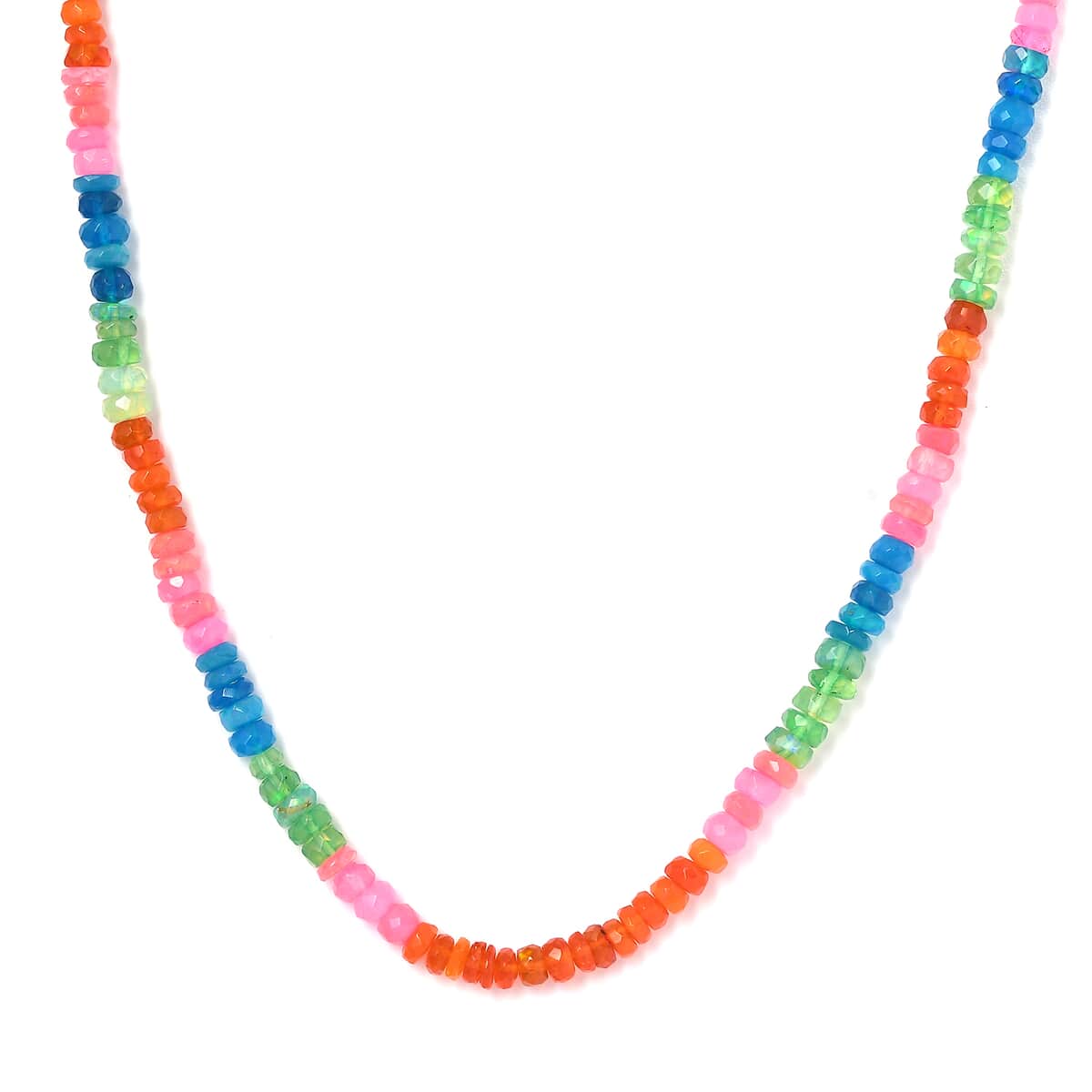 Multi Opal (D) 40.00 ctw Beaded Necklace in Rhodium Over Sterling Silver 18 Inches image number 0