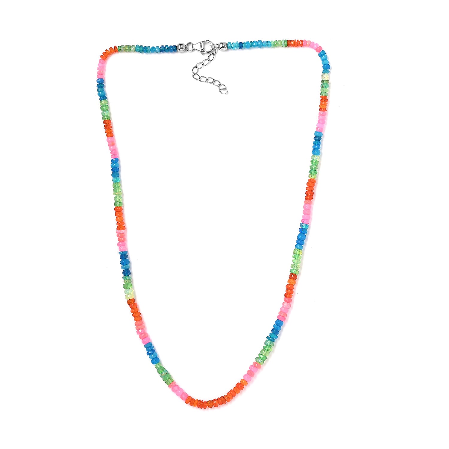 Multi Opal (D) 40.00 ctw Beaded Necklace in Rhodium Over Sterling Silver 18 Inches