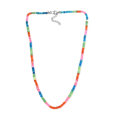 Multi Opal (D) 40.00 ctw Beaded Necklace in Rhodium Over Sterling Silver 18 Inches