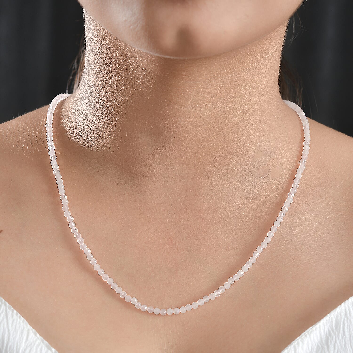 Galilea Rose Quartz 40.00 ctw Beaded Necklace in Rhodium Over Sterling Silver 18 Inches