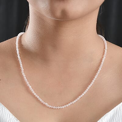 Galilea Rose Quartz 40.00 ctw Beaded Necklace in Rhodium Over Sterling Silver 18 Inches