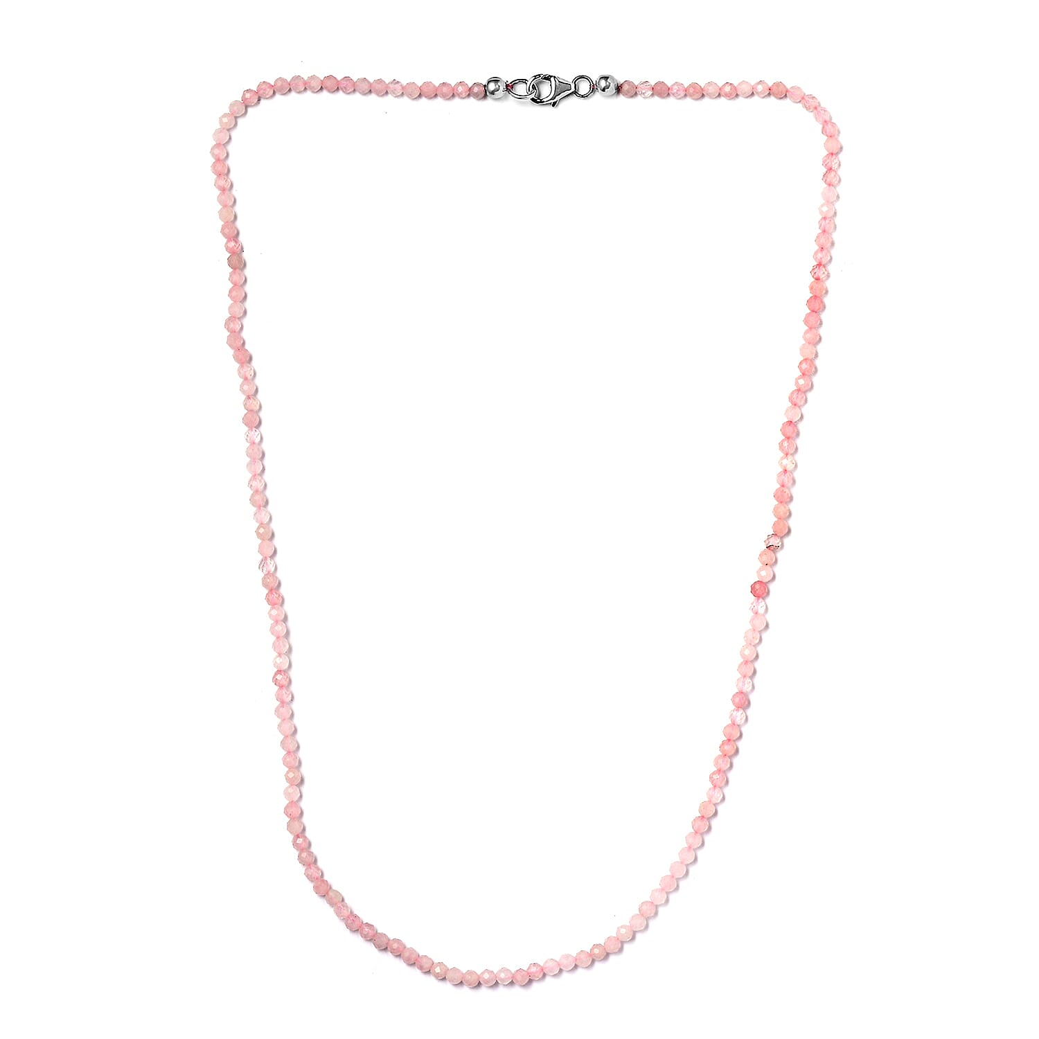 Galilea Rose Quartz 40.00 ctw Beaded Necklace in Rhodium Over Sterling Silver 18 Inches