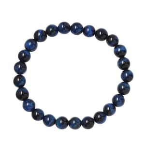 Enhanced Blue Tiger's Eye 107.00 ctw Beaded Stretch Bracelet