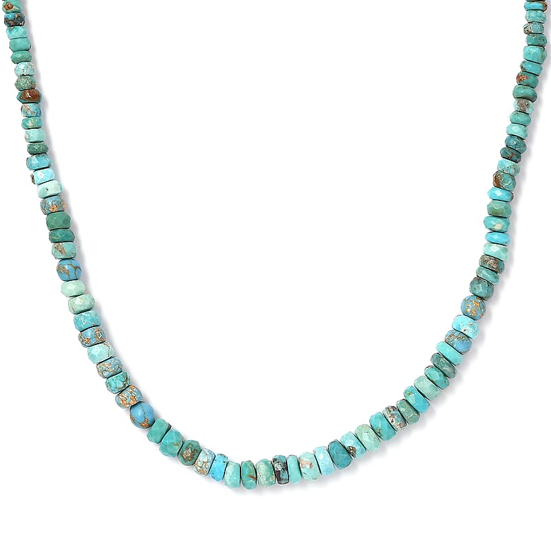 Turquoise 40.00 ctw Beaded Necklace in Rhodium Over Sterling Silver 18 Inches