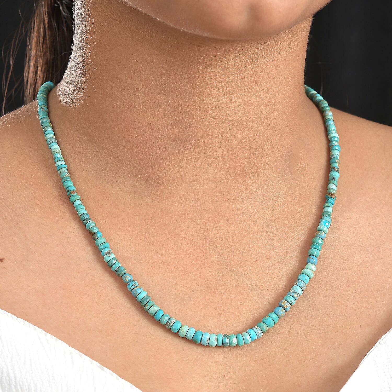 Turquoise 40.00 ctw Beaded Necklace in Rhodium Over Sterling Silver 18 Inches