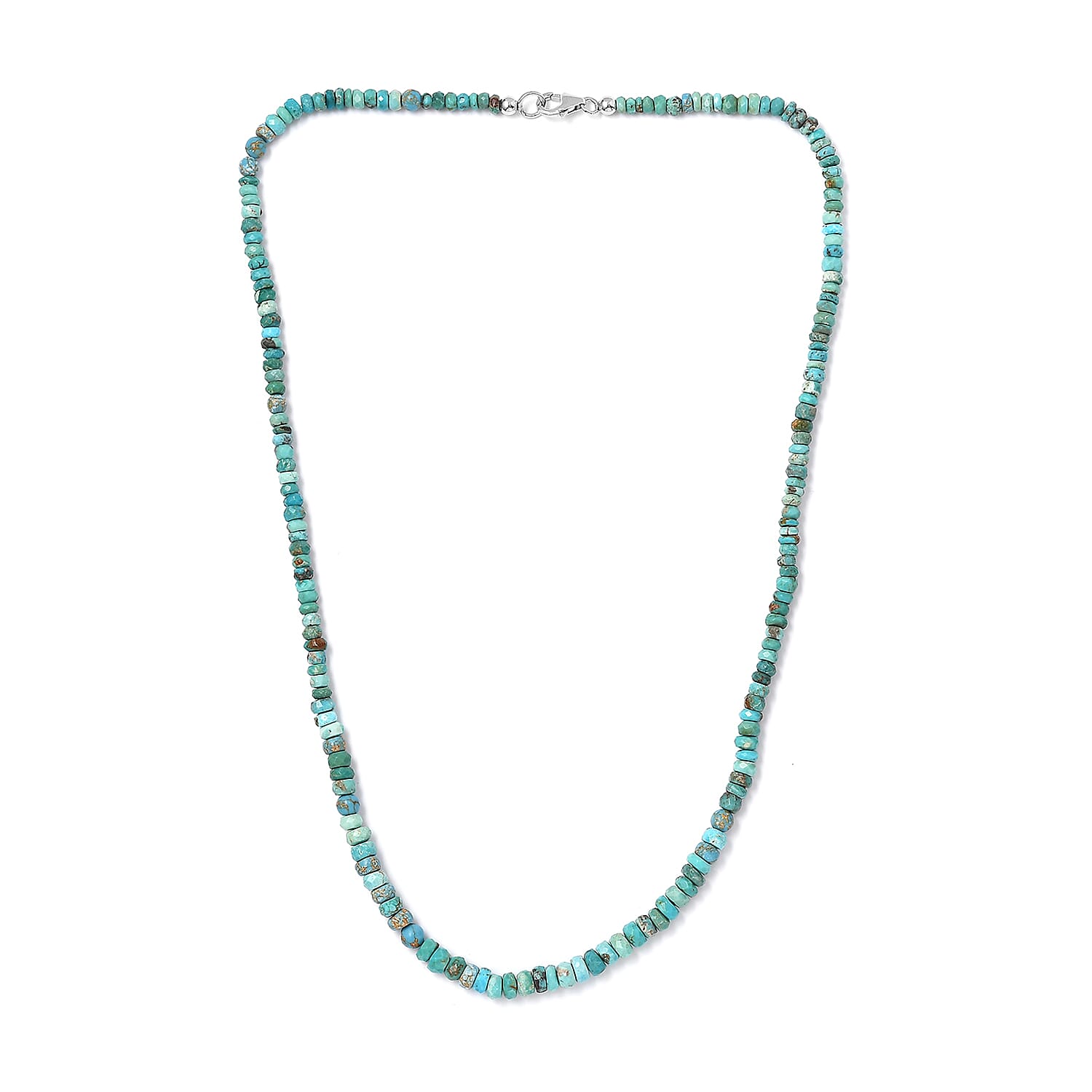 Turquoise 40.00 ctw Beaded Necklace in Rhodium Over Sterling Silver 18 Inches