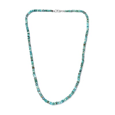 Turquoise 40.00 ctw Beaded Necklace in Rhodium Over Sterling Silver 18 Inches