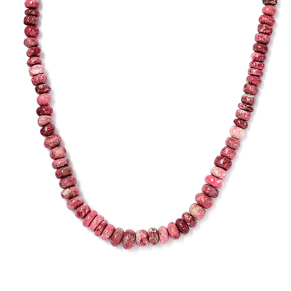 Norwegian Thulite 40.00 ctw Beaded Necklace in Rhodium Over Sterling Silver 18 Inches