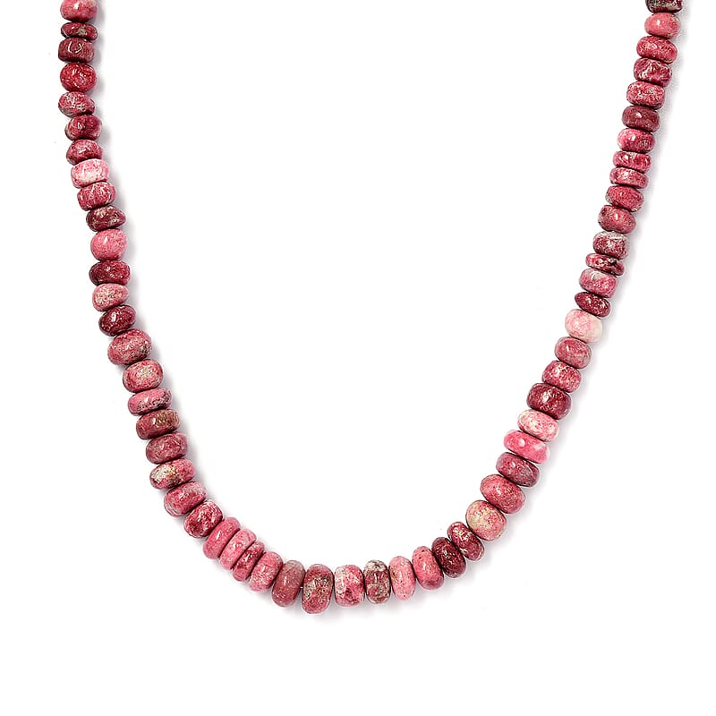 Norwegian Thulite 40.00 ctw Beaded Necklace in Rhodium Over Sterling Silver 18 Inches