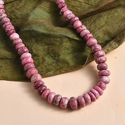 Norwegian Thulite 40.00 ctw Beaded Necklace in Rhodium Over Sterling Silver 18 Inches